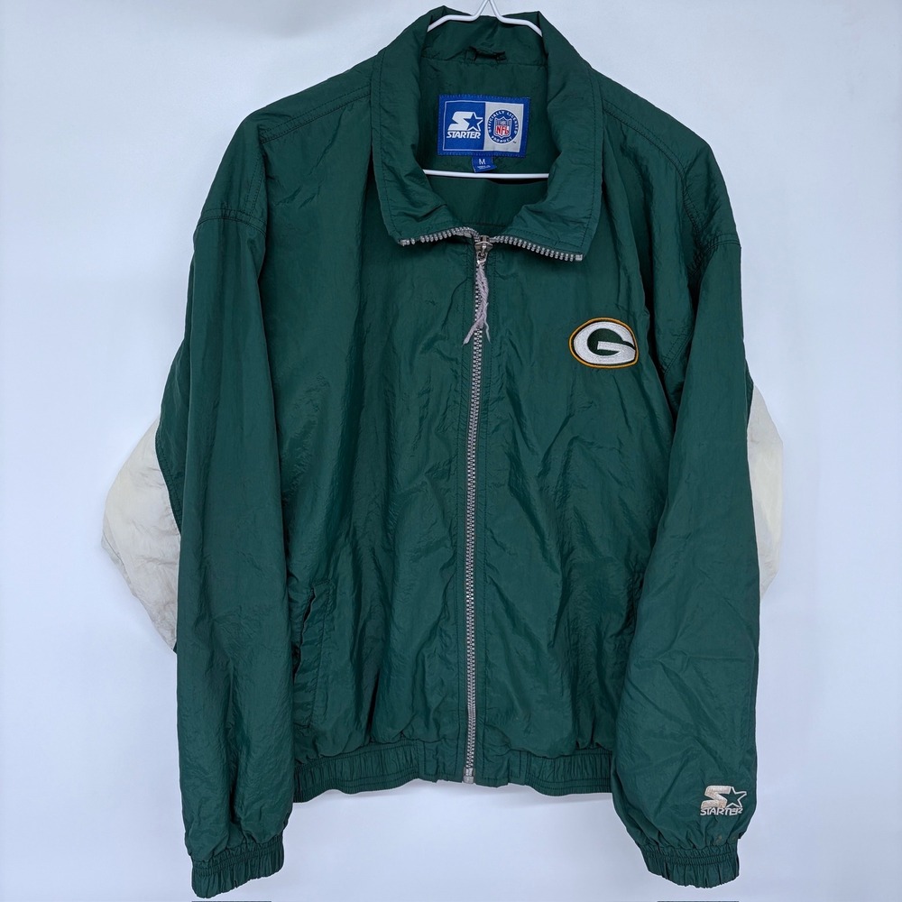 Vintage Starter Green Bay Packers Windbreaker Jacket Medium Green Stitched Nylon - Picture 2 of 11